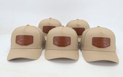 "Irukandji" Sand/Tan Leather 5-Panel Mesh Snapback