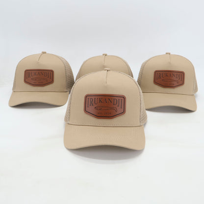 "Irukandji" Sand/Tan Leather 5-Panel Mesh Snapback