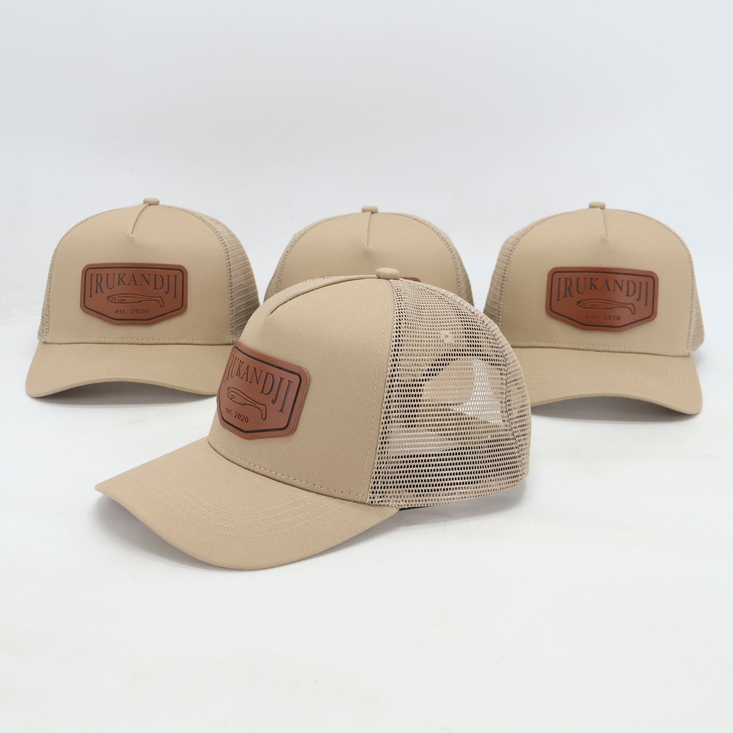 "Irukandji" Sand/Tan Leather 5-Panel Mesh Snapback