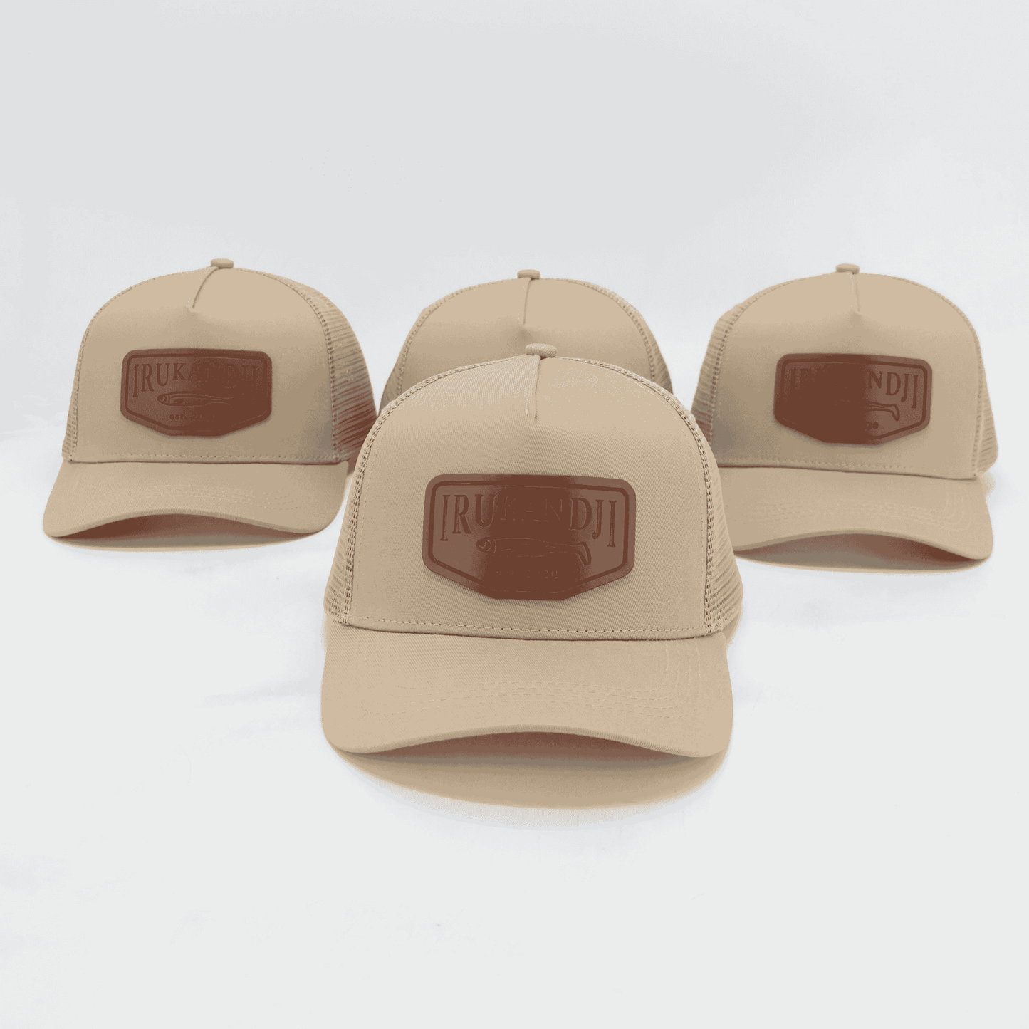 "Irukandji" Sand/Tan Leather 5-Panel Mesh Snapback